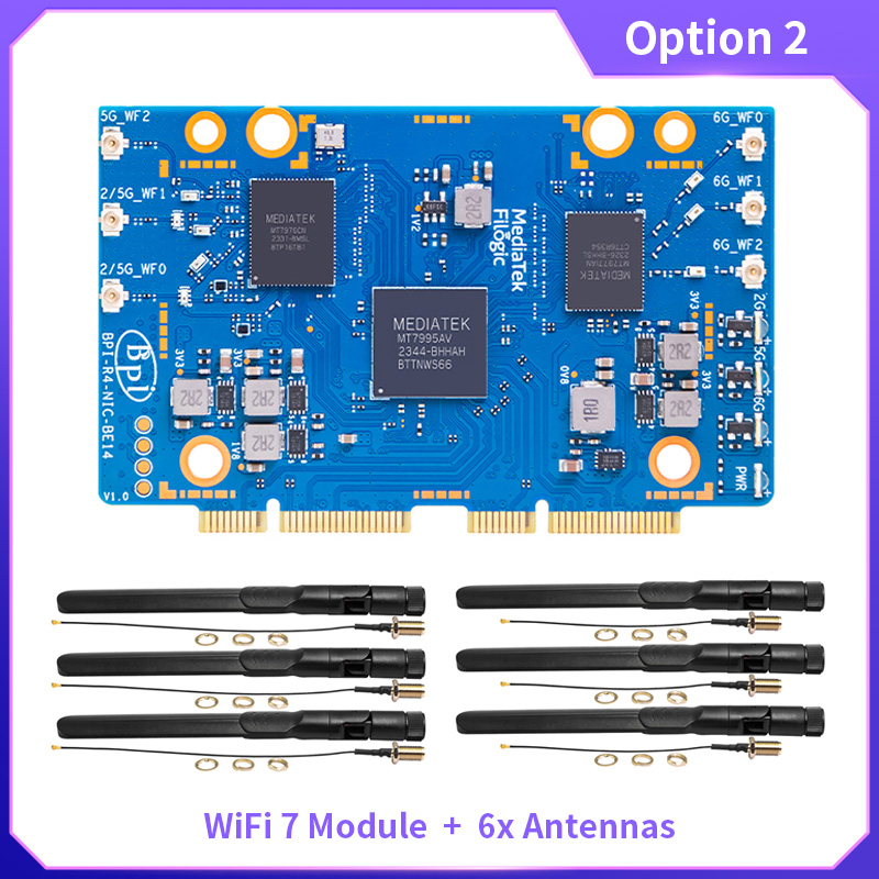 Bananapi Bpi R4 Wifi 7 - وحدة BPI-R4-NIC-BE14 WiFi 7 مع هوائيات