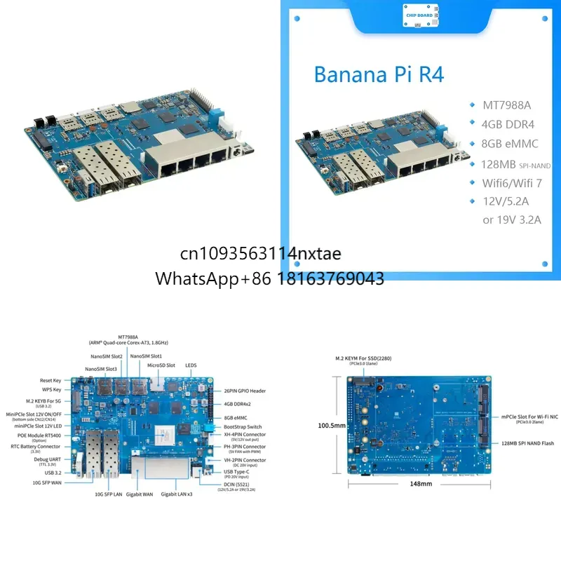Bananapi Bpi R4 Wifi 7 - 2026 ساخن! لوحة Banana Pi BPI